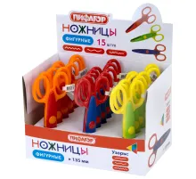 Ножницы ПИФАГОР, 135 мм, фигурное лезвие, ассорти, в дисплее, 230938