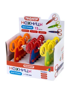 Ножницы ПИФАГОР, 135 мм, фигурное лезвие, ассорти, в дисплее, 230938