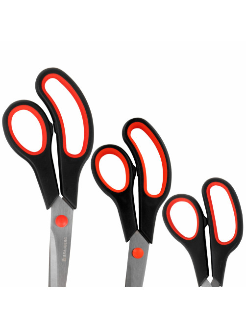 Ножницы BRAUBERG SOFT GRIP НАБОР 5 штук (140, 170, 190, 220, 240 мм), эргономичные черно-красные ручки, ВЫГОДНАЯ УПАКОВКА, 238410