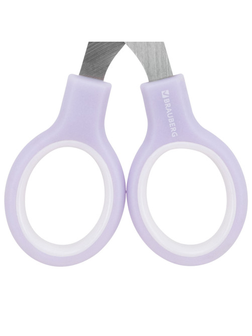 Ножницы BRAUBERG KIDS 130 мм, ручки лавандовые, закругленные лезвия с линейкой, 274061