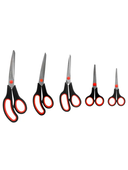 Ножницы BRAUBERG SOFT GRIP НАБОР 5 штук (140, 170, 190, 220, 240 мм), эргономичные черно-красные ручки, ВЫГОДНАЯ УПАКОВКА, 238410