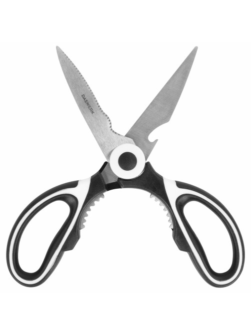 Ножницы кухонные DASWERK (ДАСВЕРК), 210 мм, с орехоколом, открывашкой, футляром для лезвий, 608904