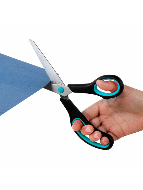 Ножницы BRAUBERG SOFT GRIP, НАБОР 3 штуки (140, 190, 230 мм), эргономичные черно-бирюзовые ручки, ВЫГОДНАЯ УПАКОВКА, 238411