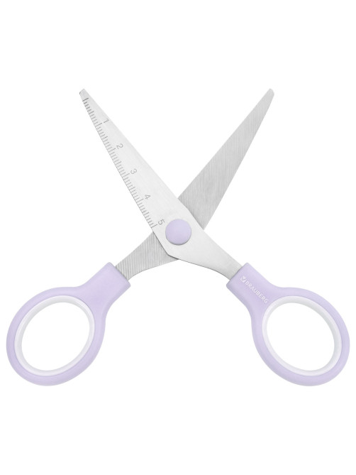 Ножницы BRAUBERG KIDS 130 мм, ручки лавандовые, закругленные лезвия с линейкой, 274061