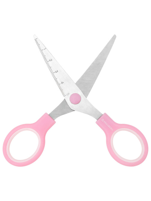 Ножницы BRAUBERG KIDS 130 мм, ручки розовые, закругленные лезвия с линейкой, 274063