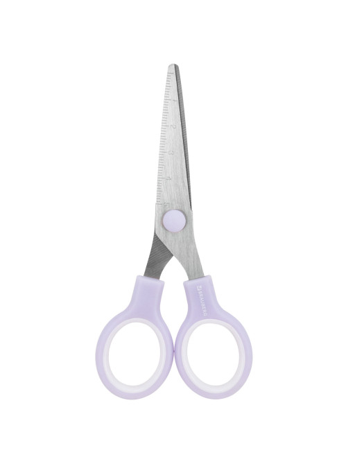 Ножницы BRAUBERG KIDS 130 мм, ручки лавандовые, закругленные лезвия с линейкой, 274061