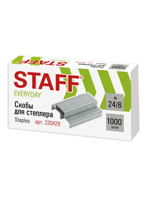Скобы для степлера №24/6, 1000 штук, STAFF 