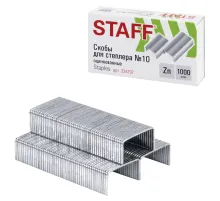 Скобы для степлера №10, 1000 штук, РОССИЯ, STAFF 
