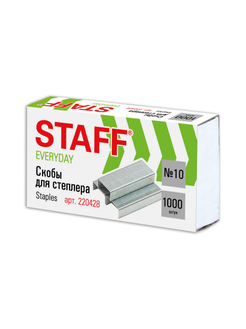 Скобы для степлера №10, 1000 штук, STAFF 
