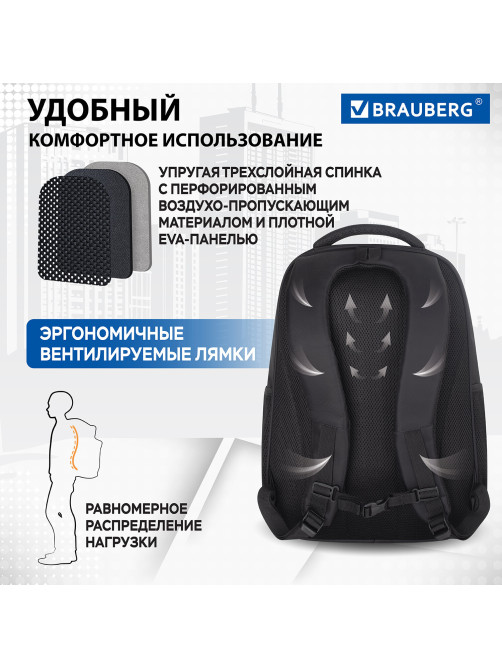 Рюкзак BRAUBERG FUNCTIONAL с отделением для ноутбука, 2 отделения, нагрудный ремешок, 