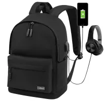 Рюкзак HEIKKI ACTIVE (ХЕЙКИ) универсальный, отделение для ноутбука, USB-порт, черный, 44х31х14 см, 272560