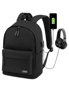 Рюкзак HEIKKI ACTIVE (ХЕЙКИ) универсальный, отделение для ноутбука, USB-порт, черный, 44х31х14 см, 272560