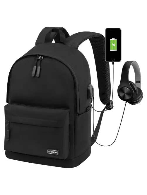 Рюкзак HEIKKI ACTIVE (ХЕЙКИ) универсальный, отделение для ноутбука, USB-порт, черный, 44х31х14 см, 272560