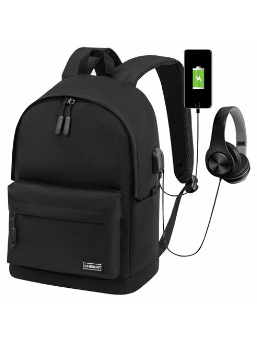 Рюкзак HEIKKI ACTIVE (ХЕЙКИ) универсальный, отделение для ноутбука, USB-порт, черный, 44х31х14 см, 272560