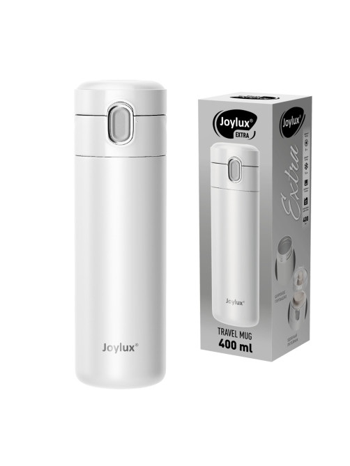 Термокружка 400 мл JOYLUX (ДЖОЙЛЮКС) EXTRA STYLE, нержавеющая сталь SUS304, белый матовый, 700281