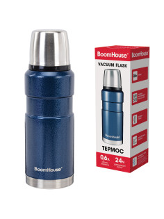 Термос 0,6 л, BOOMHOUSE (БУМХАУС) DARKBLUE, нержавеющая сталь SUS304, молотковая эмаль, крышка/кружка, синий, 700309