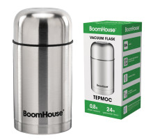 Термос 0,8 л для еды/напитков с широким горлом, BOOMHOUSE (БУМХАУС) WIDE, нержавеющая сталь SUS304, серебристый, 700319