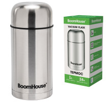 Термос 1 л для еды/напитков с широким горлом, BOOMHOUSE (БУМХАУС) WIDE, нержавеющая сталь SUS304, серебристый, 700320