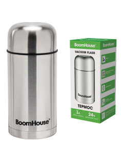 Термос 1 л для еды/напитков с широким горлом, BOOMHOUSE (БУМХАУС) WIDE, нержавеющая сталь SUS304, серебристый, 700320