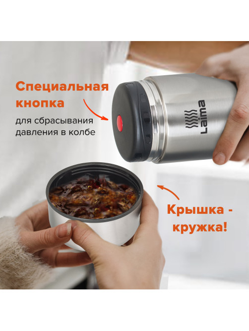 Термос LAIMA универсальный с широким горлом, 0,8 л, нержавеющая сталь, 601408