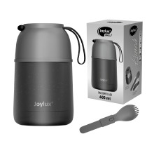 Термос 0,6 л для еды/напитков с широким горлом, JOYLUX (ДЖОЙЛЮКС) LUNCH, нержавеющая сталь SUS304, ложка-вилка, 700326