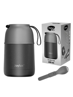 Термос 0,6 л для еды/напитков с широким горлом, JOYLUX (ДЖОЙЛЮКС) LUNCH, нержавеющая сталь SUS304, ложка-вилка, 700326