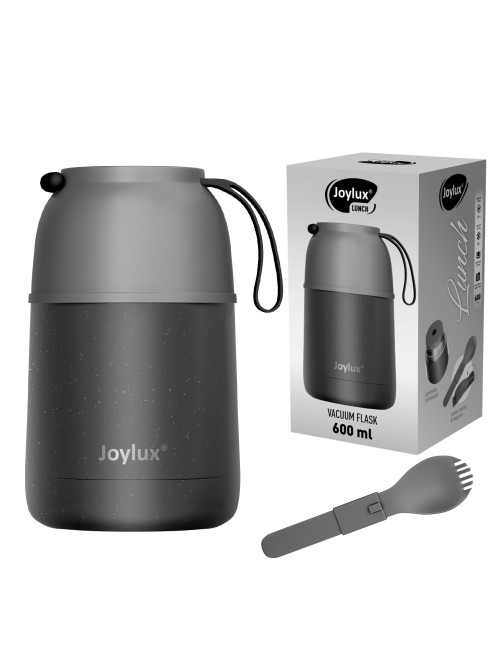 Термос 0,6 л для еды/напитков с широким горлом, JOYLUX (ДЖОЙЛЮКС) LUNCH, нержавеющая сталь SUS304, ложка-вилка, 700326