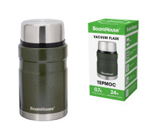 Термос 0,7 л для еды/напитков с широким горлом, BOOMHOUSE (БУМХАУС) RIBBED, нержавеющая сталь SUS304, оливковый, 700321