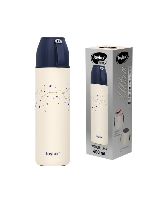 Термос 0,4 л JOYLUX (ДЖОЙЛЮКС) ULTRA, нержавеющая сталь SUS304, крышка/кружка + ремешок, звезды, 700311