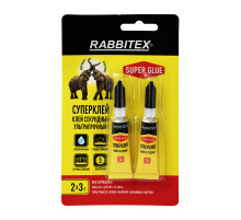 Клей секундный суперклей УЛЬТРАПРОЧНЫЙ, набор 2х3 грамма, RABBITEX (РАББИТЕКС) 