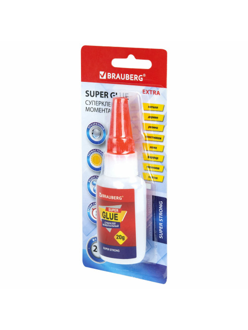 Клей моментальный ультрапрочный суперклей BRAUBERG EXTRA, 20 г, МАКСИМАЛЬНЫЙ ОБЪЕМ, 608101