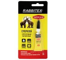 Клей секундный суперклей УЛЬТРАПРОЧНЫЙ, блистер, 3 грамма, RABBITEX (РАББИТЕКС) 