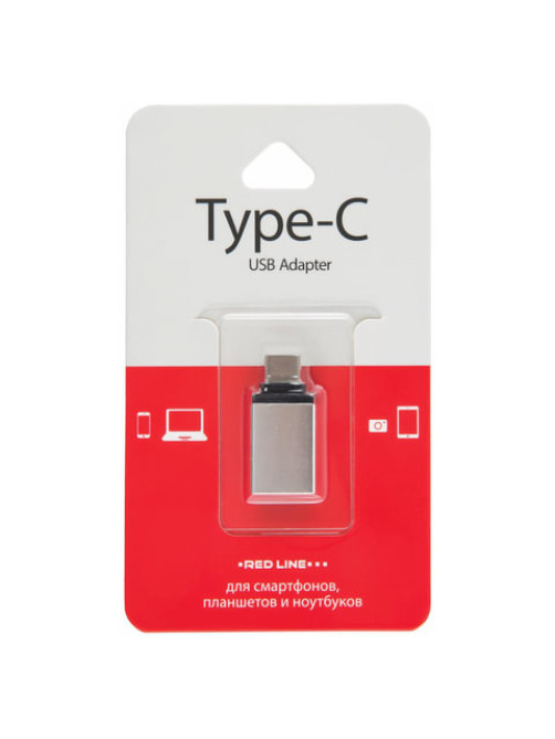 Переходник USB-TypeC RED LINE, F-M, для подключения портативных устройств, OTG, серый, УТ000012622