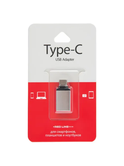 Переходник USB-TypeC RED LINE, F-M, для подключения портативных устройств, OTG, серый, УТ000012622