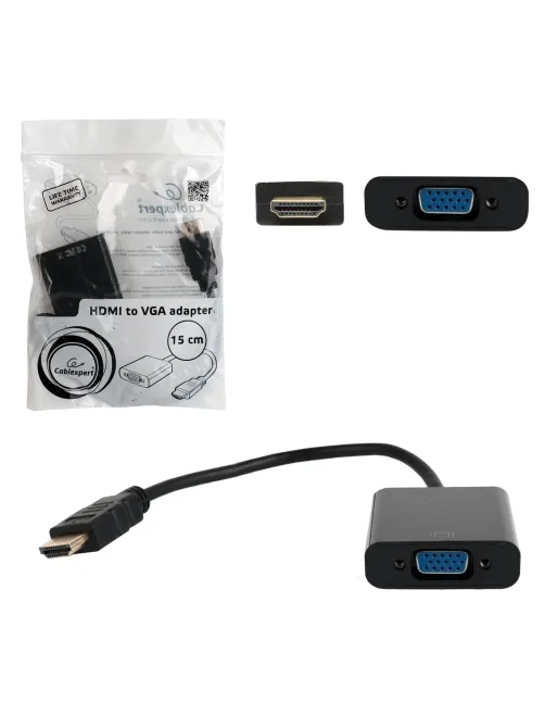 Кабель-переходник HDMI-VGA, 15 см, CABLEXPERT, M-F, для передачи аналогового видео, A-HDMI-VGA-04