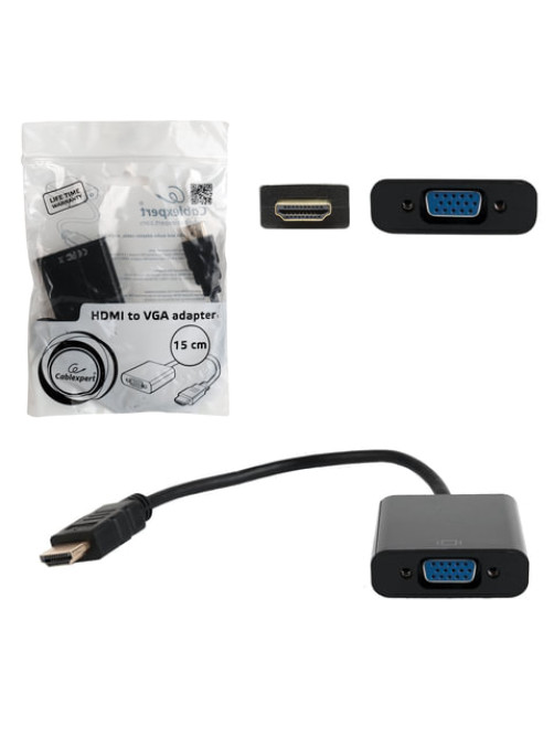 Кабель-переходник HDMI-VGA, 15 см, CABLEXPERT, M-F, для передачи аналогового видео, A-HDMI-VGA-04