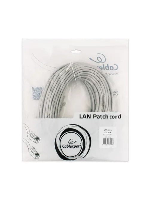 Кабель (патч-корд) UTP 5Е категория, RJ-45, 20 м, CABLEXPERT, для подключения по локальной сети LAN, PP12-20M