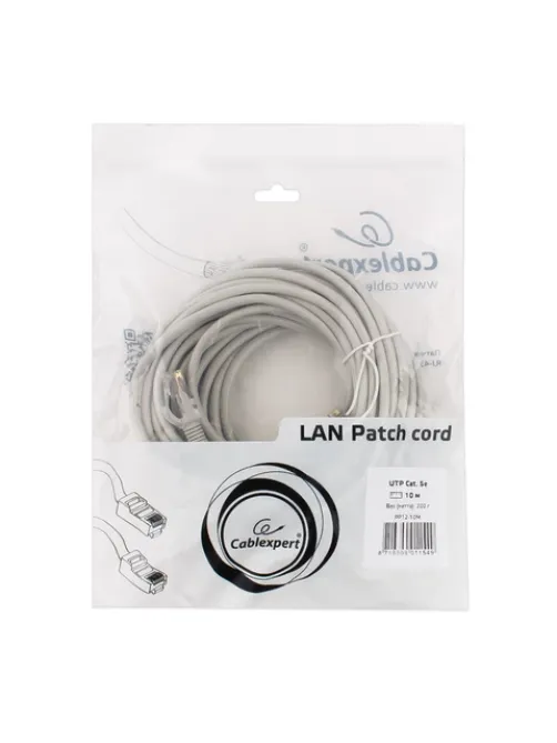 Кабель (патч-корд) UTP 5Е категория, RJ-45, 10 м, CABLEXPERT, для подключения по локальной сети LAN, PP12-10M
