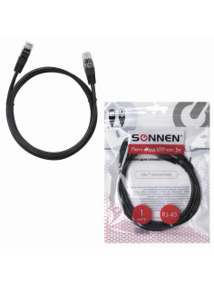 Кабель (патчкорд) UTP 5E категория, RJ-45, 1 м, SONNEN, для подключения Интернета по локальной сети LAN, 513122