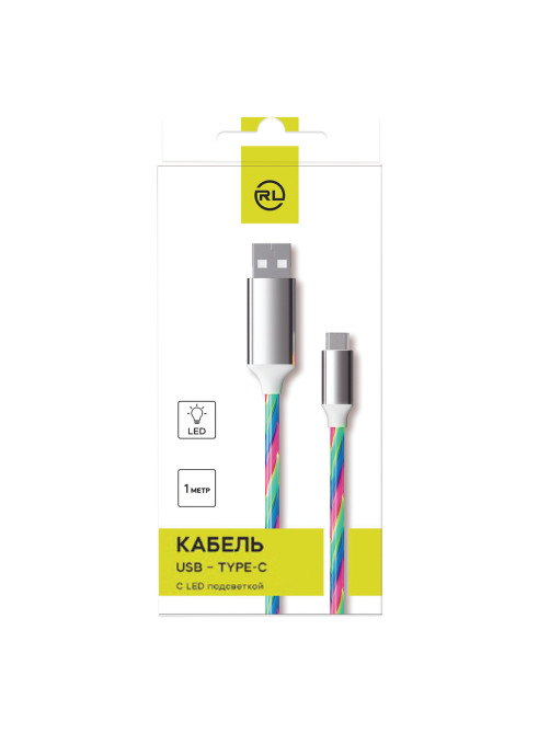 Кабель с LED-подсветкой USB 2.0-Type-C, 1 м, RED LINE, белый, УТ000022103