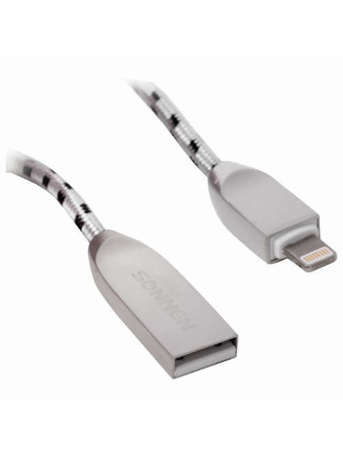Кабель USB 2.0 – Lightning, 1 м, SONNEN Premium, медь, для передачи данных и зарядки, 513126
