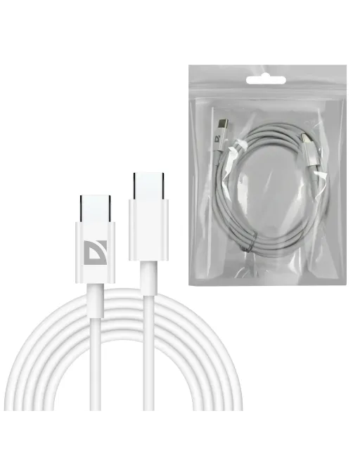 Кабель USB Type-C-Type-C, 30 Вт, белый, 2 м, DEFENDER F182, 87537