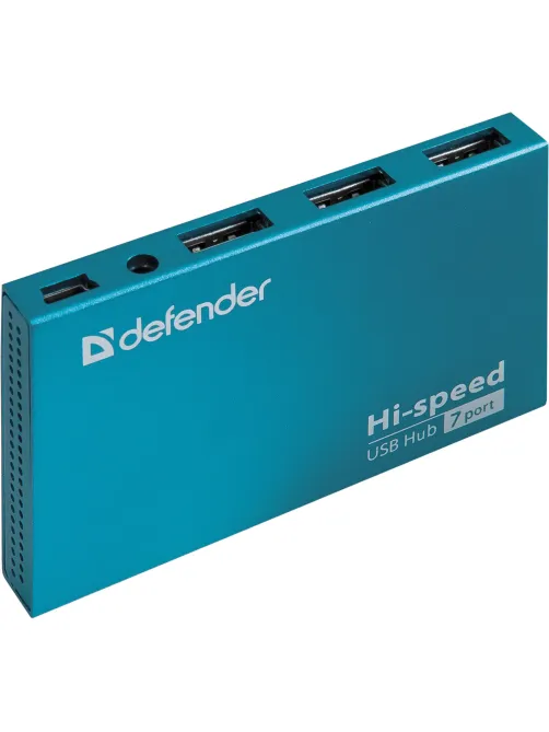 Хаб USB 2.0, 7 портов, порт для питания, синий, DEFENDER SEPTIMA SLIM, 83505