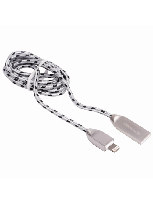 Кабель USB 2.0 – Lightning, 1 м, SONNEN Premium, медь, для передачи данных и зарядки, 513126