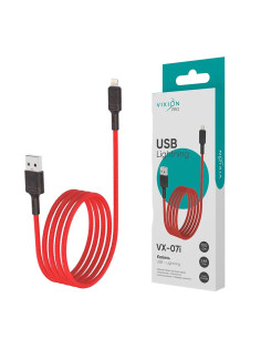 Кабель USB – Lightning 8 pin, 1 м, VIXION PRO VX-07i, для зарядки и передачи данных, красный, 01192, БП-00000910