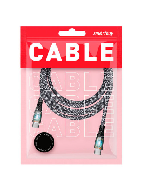 Кабель Type-C - Type-C, 1 м, 3 А, SMARTBUY, для быстрой зарядки и передачи данных, черный, FCTRANSP-BLACK