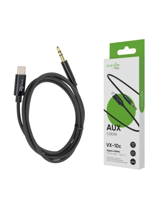 Переходник AUX, jack 3,5 (M) – Type-C, 1 м, VIXION PRO VX-10c, черный, 02786, БП-00000931