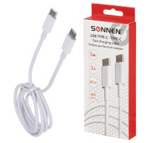 Кабель USB Type-C-Type-C с поддержкой быстрой зарядки, белый, 1 м, SONNEN, медный, 513613