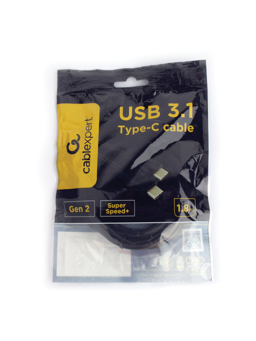 Кабель USB 3.1 Type-C-Type-C, 1,8 м, CABLEXPERT, 5 А, 100 Вт, PD/QC3.0, медь, черный, CCP-USB3.1-CMCM2-1.8M