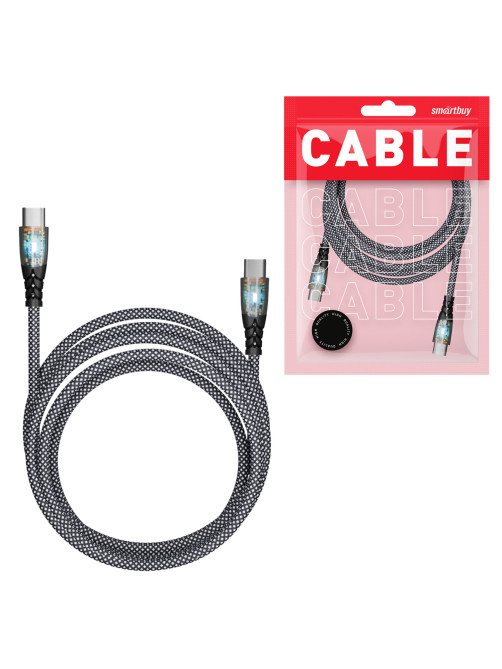 Кабель Type-C - Type-C, 1 м, 3 А, SMARTBUY, для быстрой зарядки и передачи данных, черный, FCTRANSP-BLACK